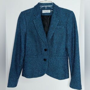 Calvin Klein women’s turquoise black tweed‎ 2 button waist jacket size 8